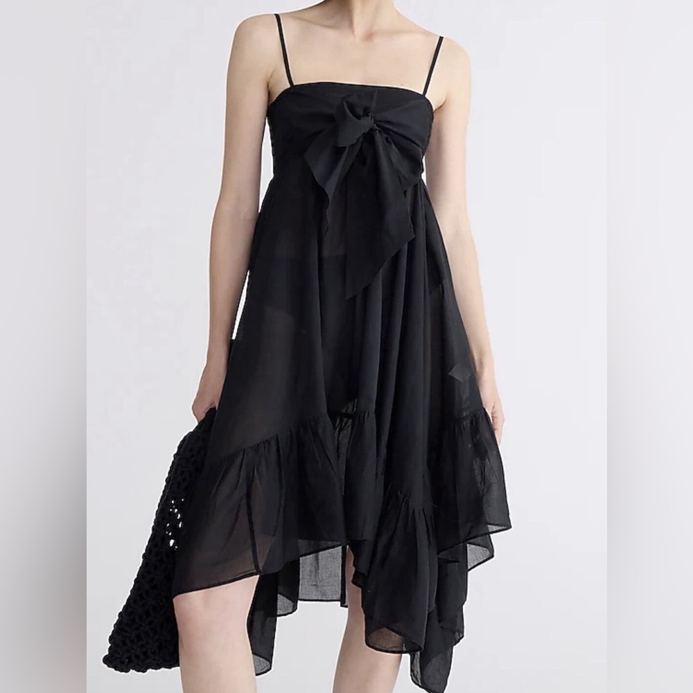 J. Crew Cotton Voile Bow Front Black Asymmetrical Beach Dress Swim Coverup